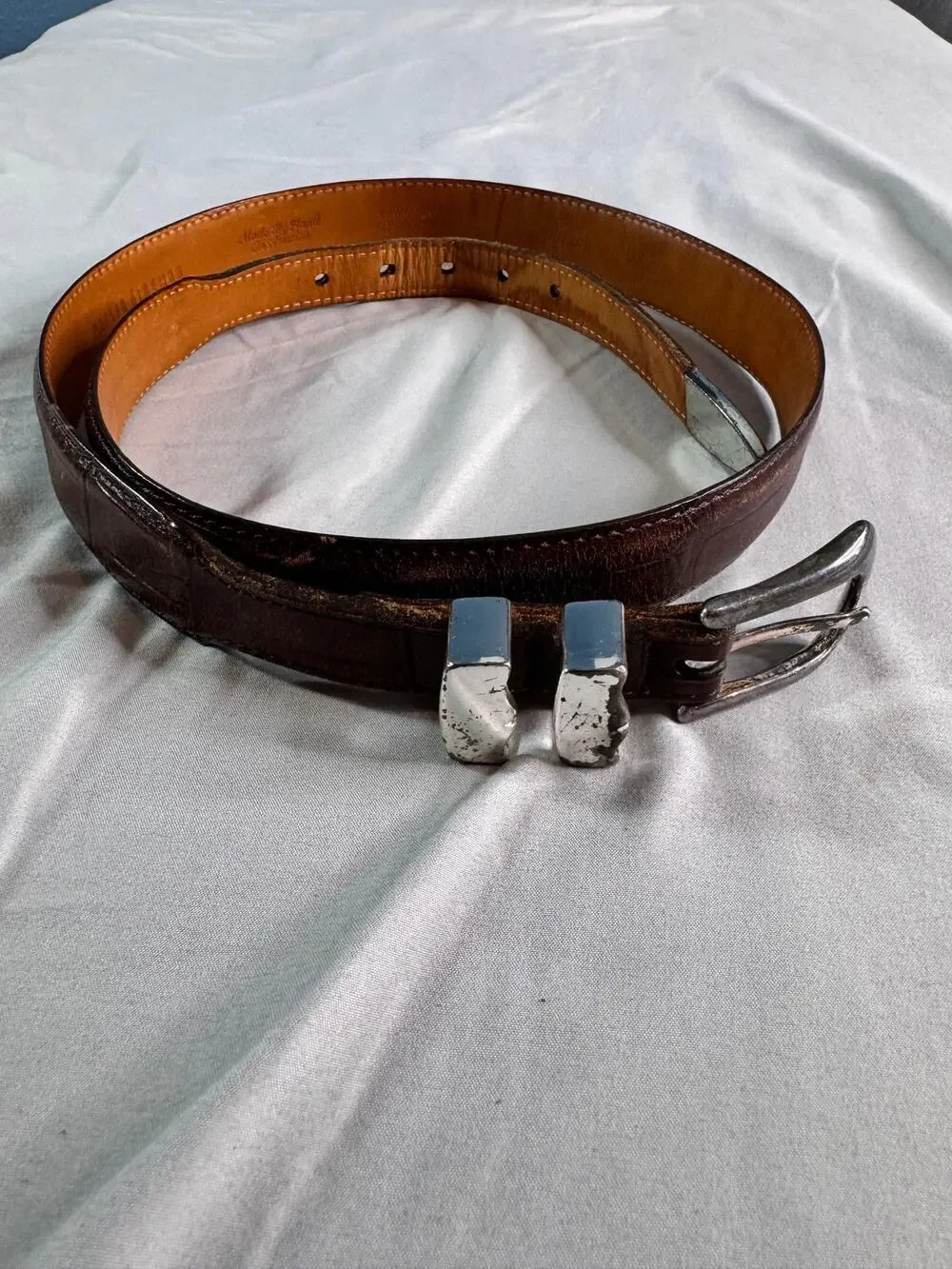 Martin Dingman Brown Full Grain Leather Belt Solid Brass Buckle Size 38 USA